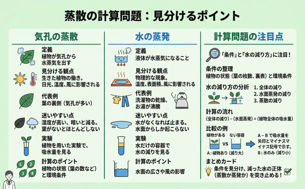 蒸散の比較問題を読むイメージ図